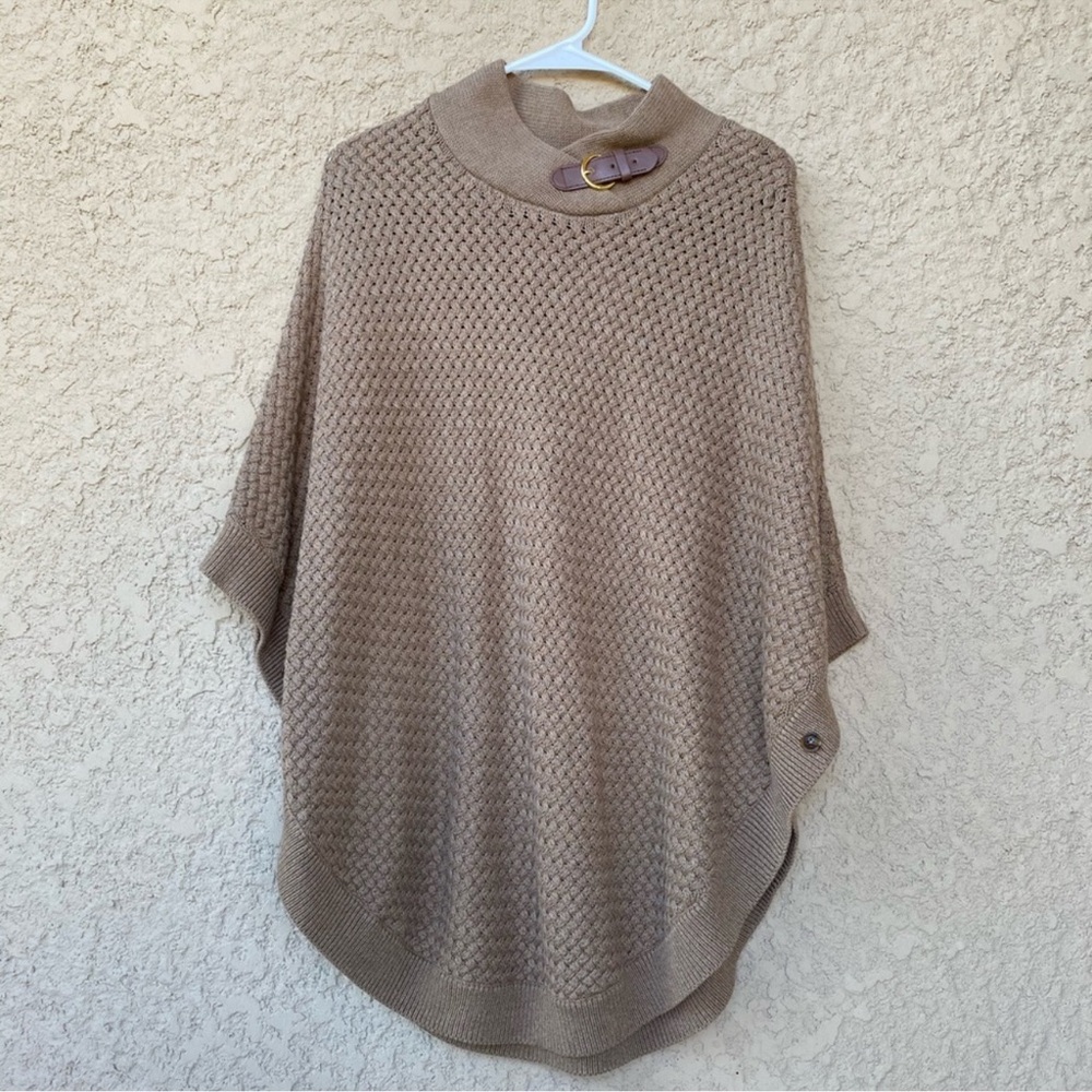 Banana Republic Belted Collar Knit Poncho Tan Brown 100% Cotton NWT Size S